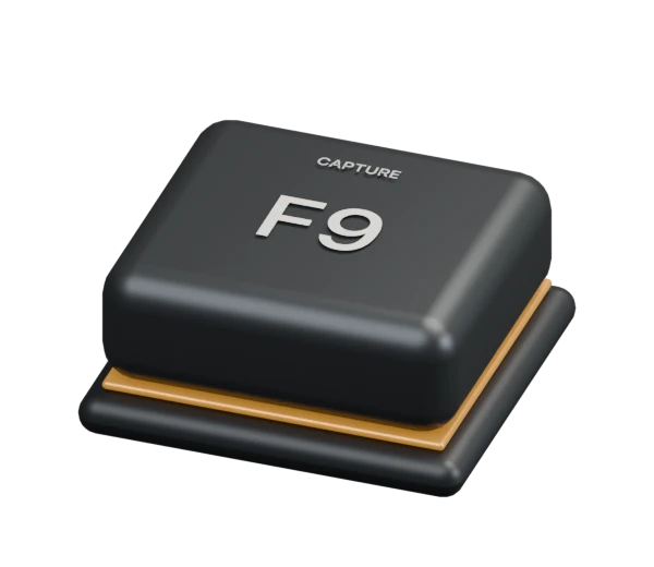 Matte black F9 key with a warm gold activation seam
